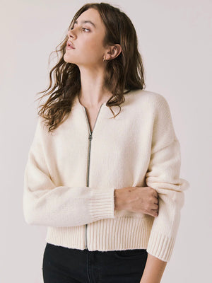Luck Warm White Zip Up Cardigan Sweater