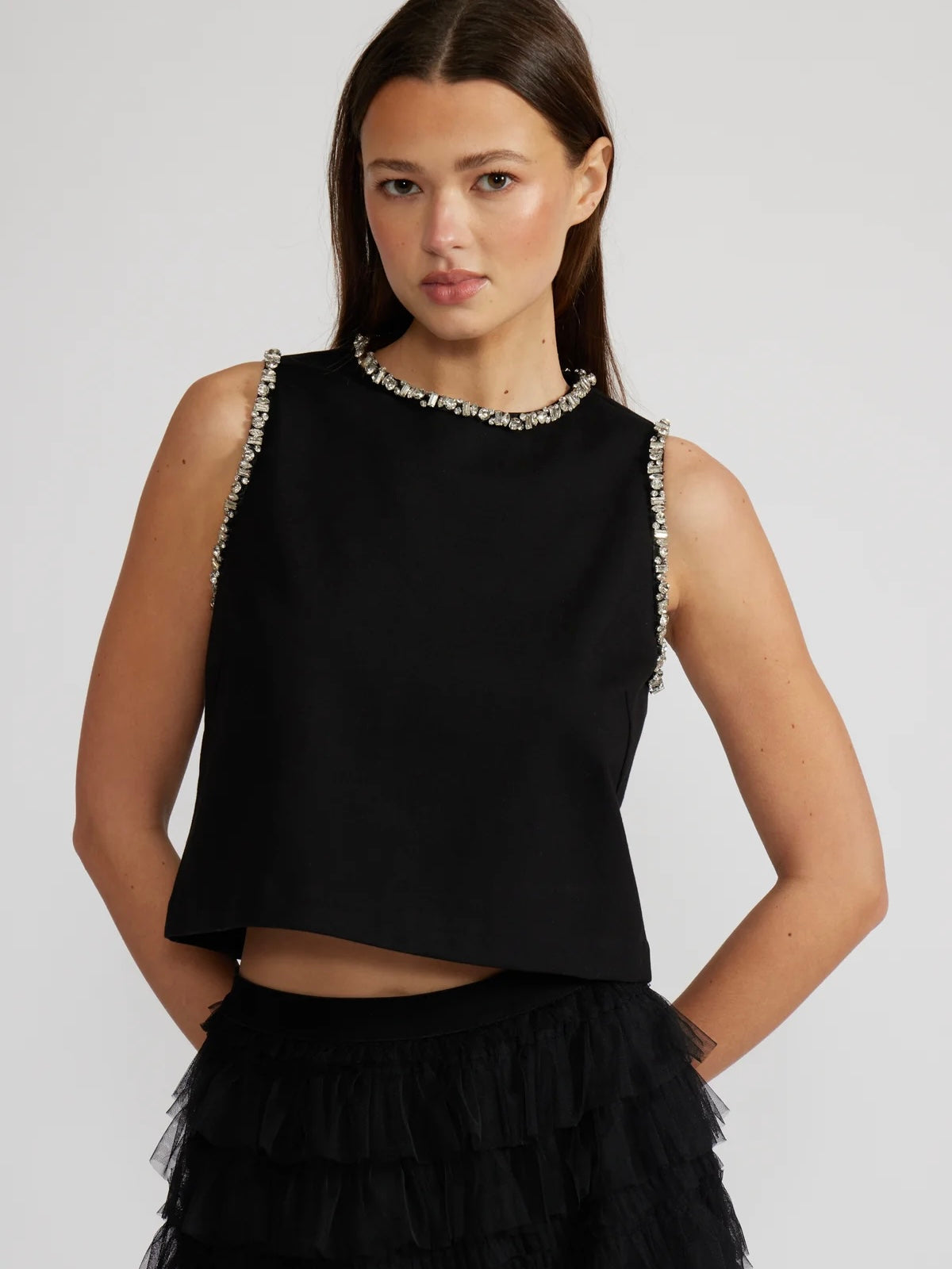 Meghan Crystal Trim Top