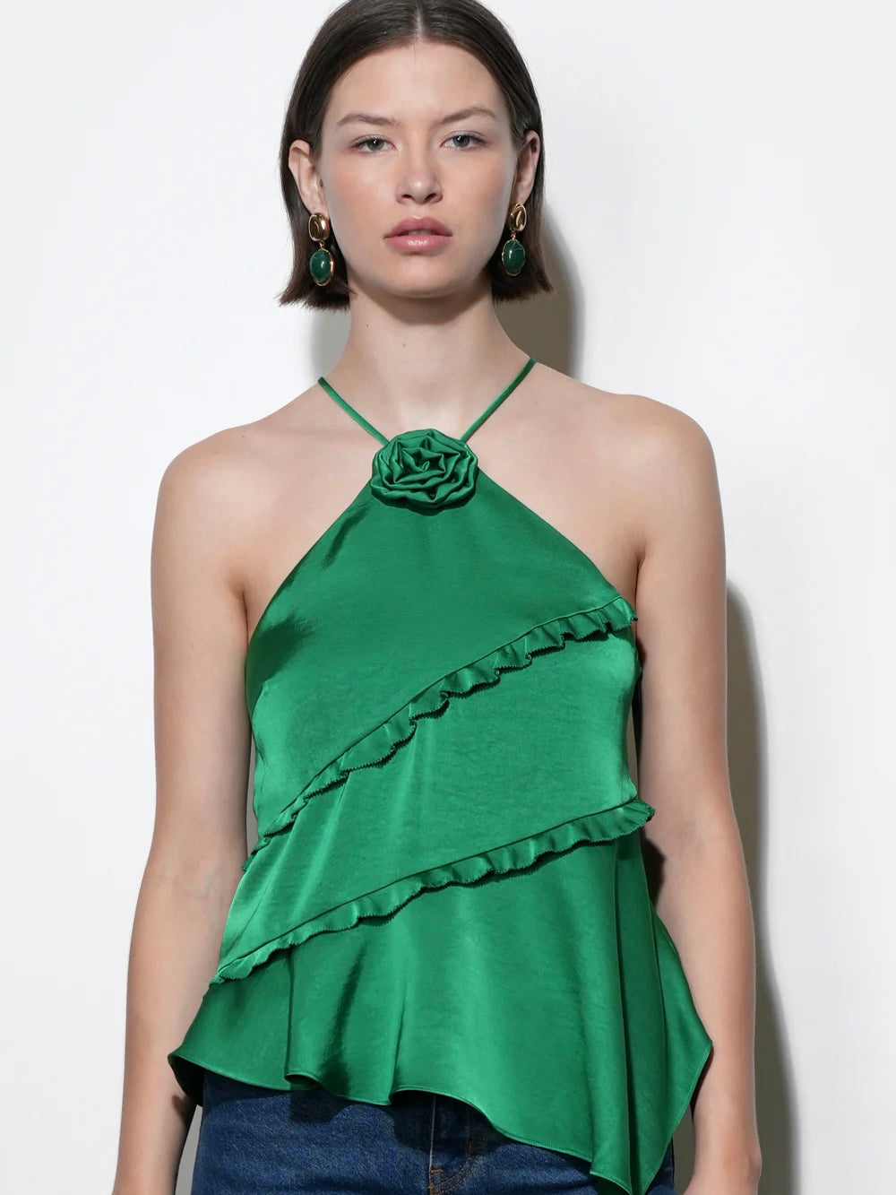 Mia Asymmetric Rosette Halter Top