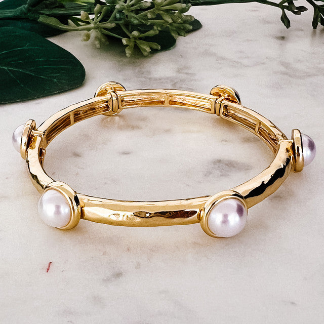 Gold Pearl Stretch Bracelet