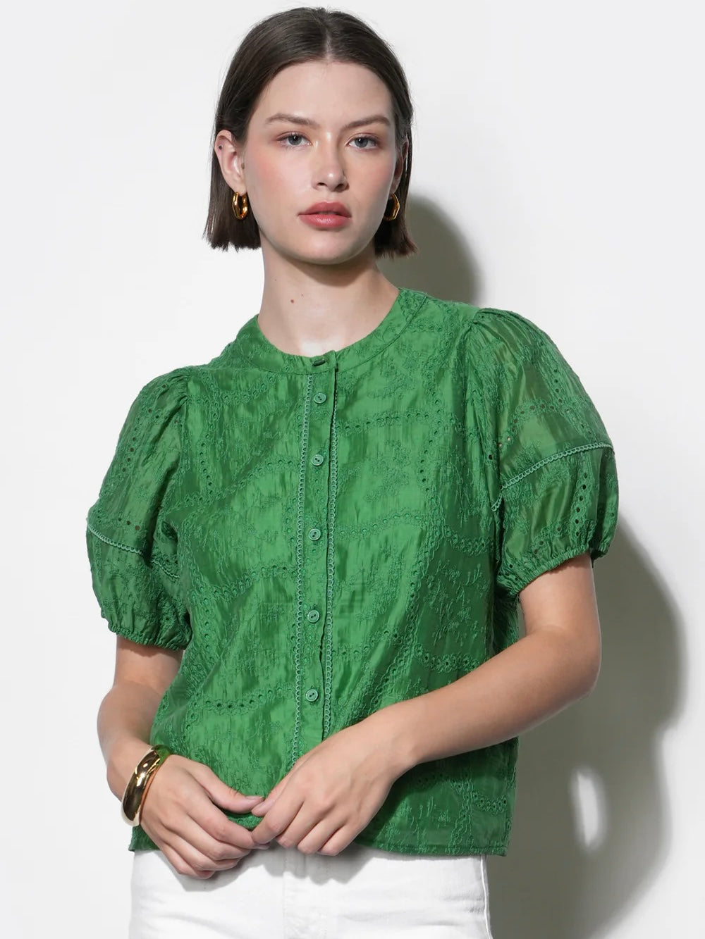 Sadie Puff Sleeve Eyelet Embroidered Blouse