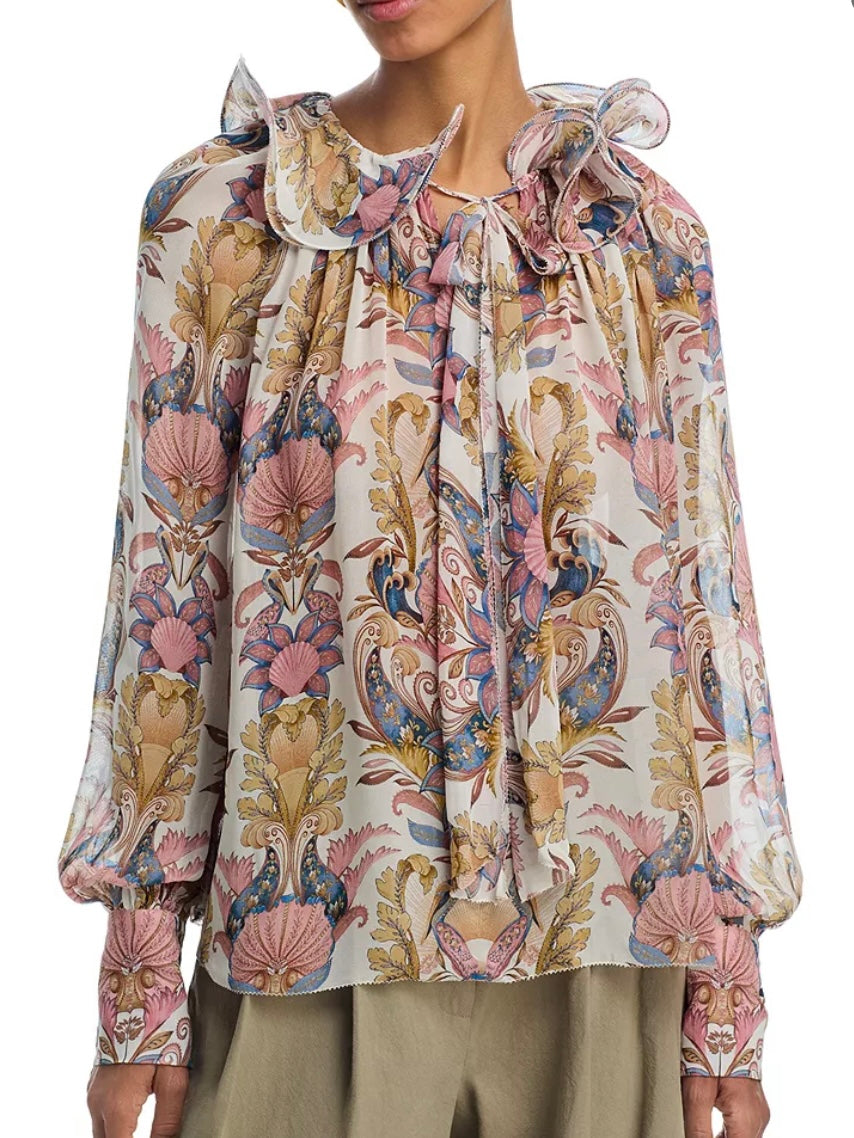 Sea Garden Off-White Long Sleeve Blouse