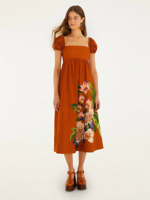 Hilo Arrangement Brown Midi Dress