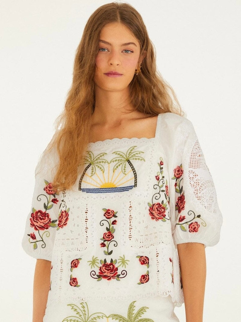 Off-White Tropi Scarf Embroidered Organic Cotton Blouse