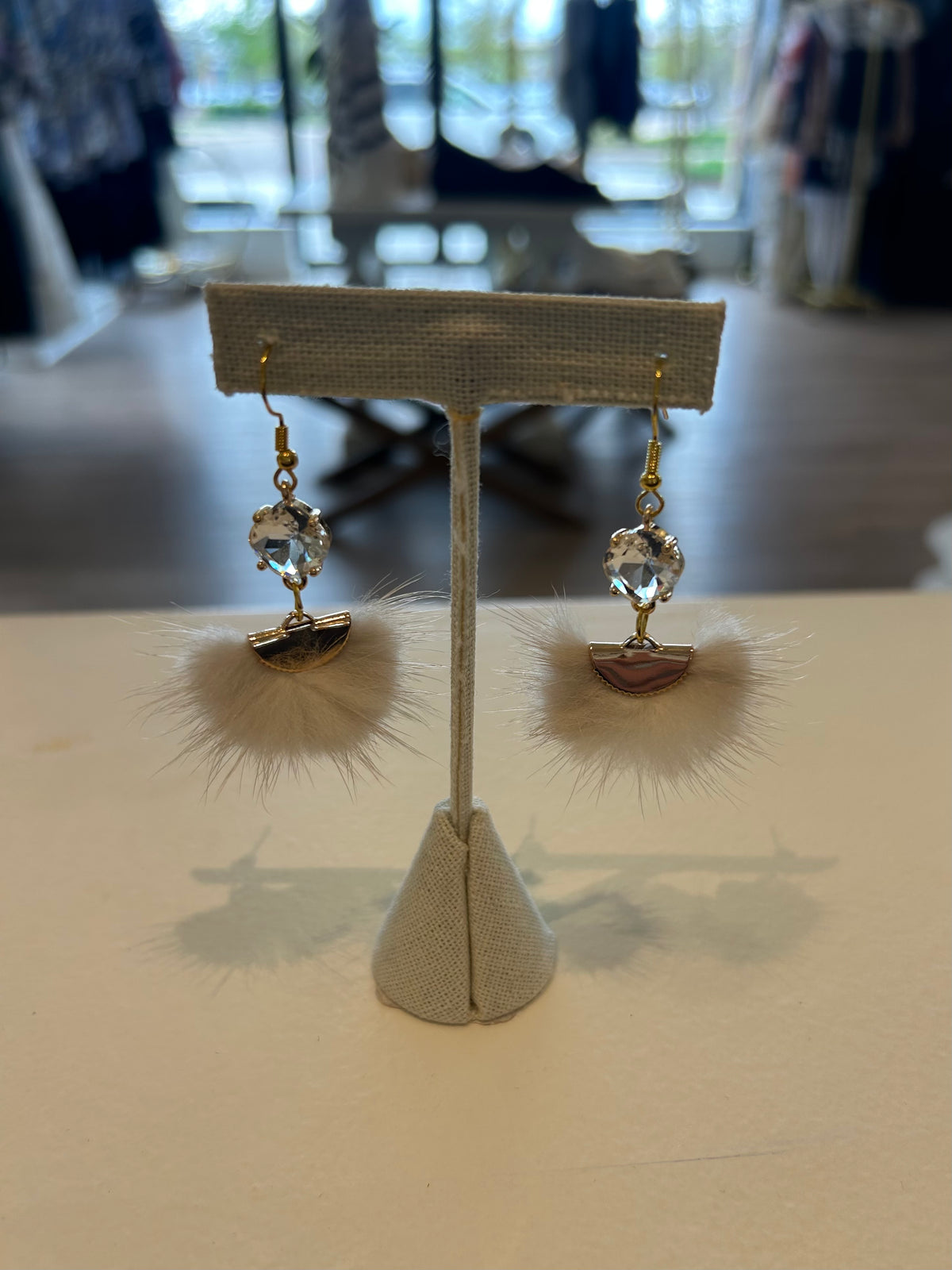 Beige Bling Glam Dangle Earrings