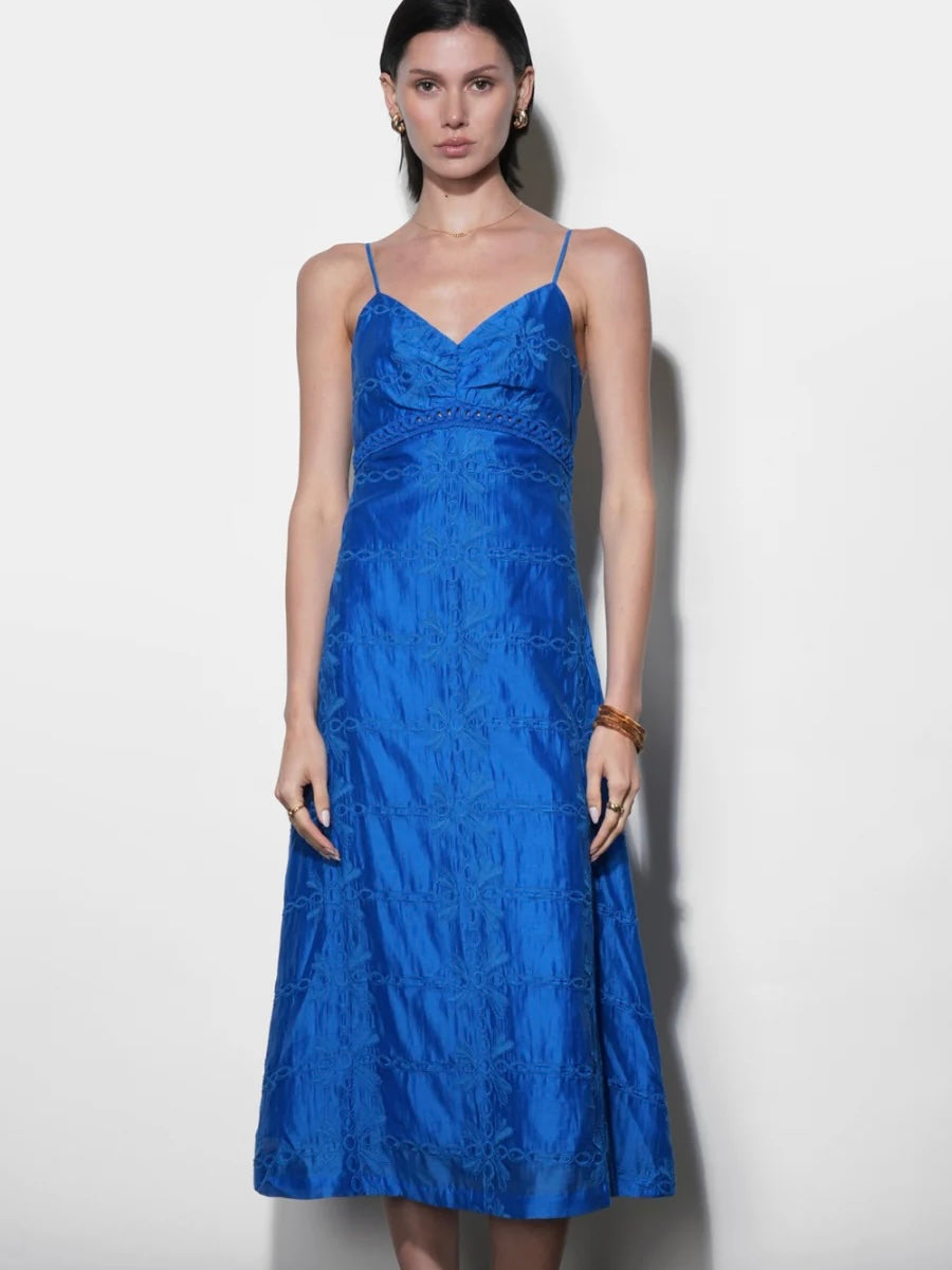 Abigail Embroidered Empire Midi Dress