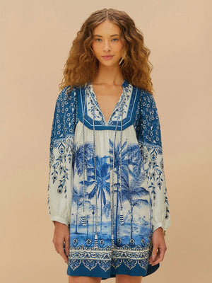 Palm Tree Beach Off-White Mini Dress