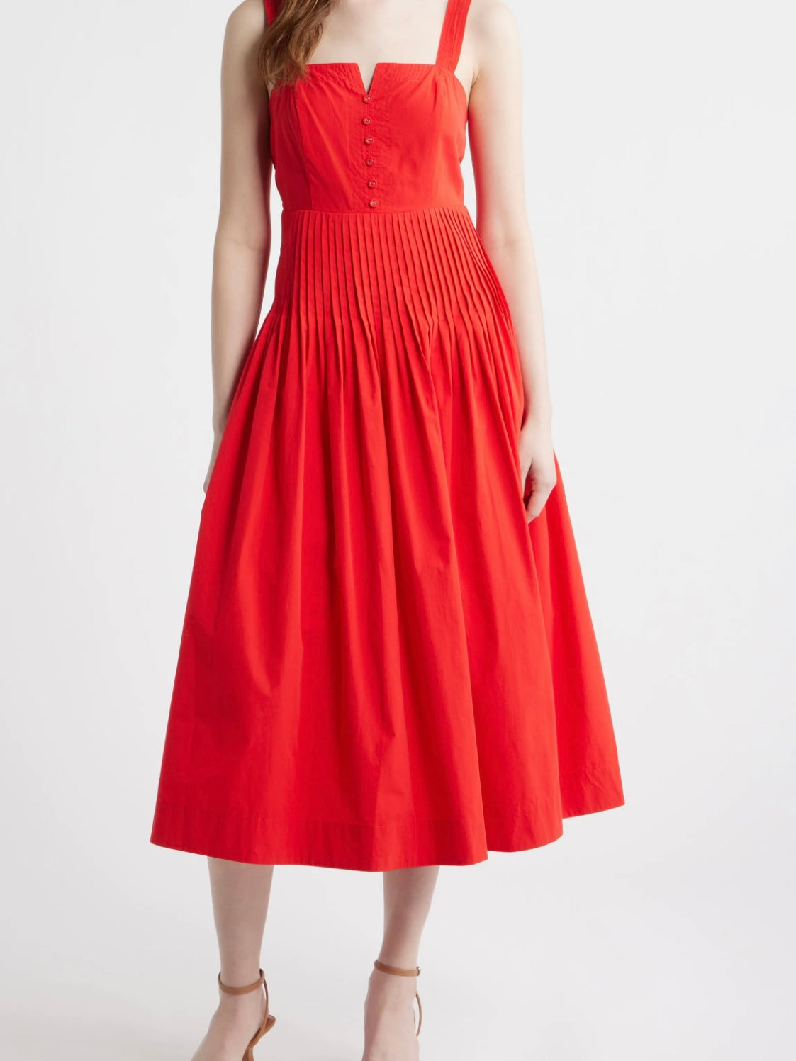 Pintuck Pleat Sleeveless Midi Dress
