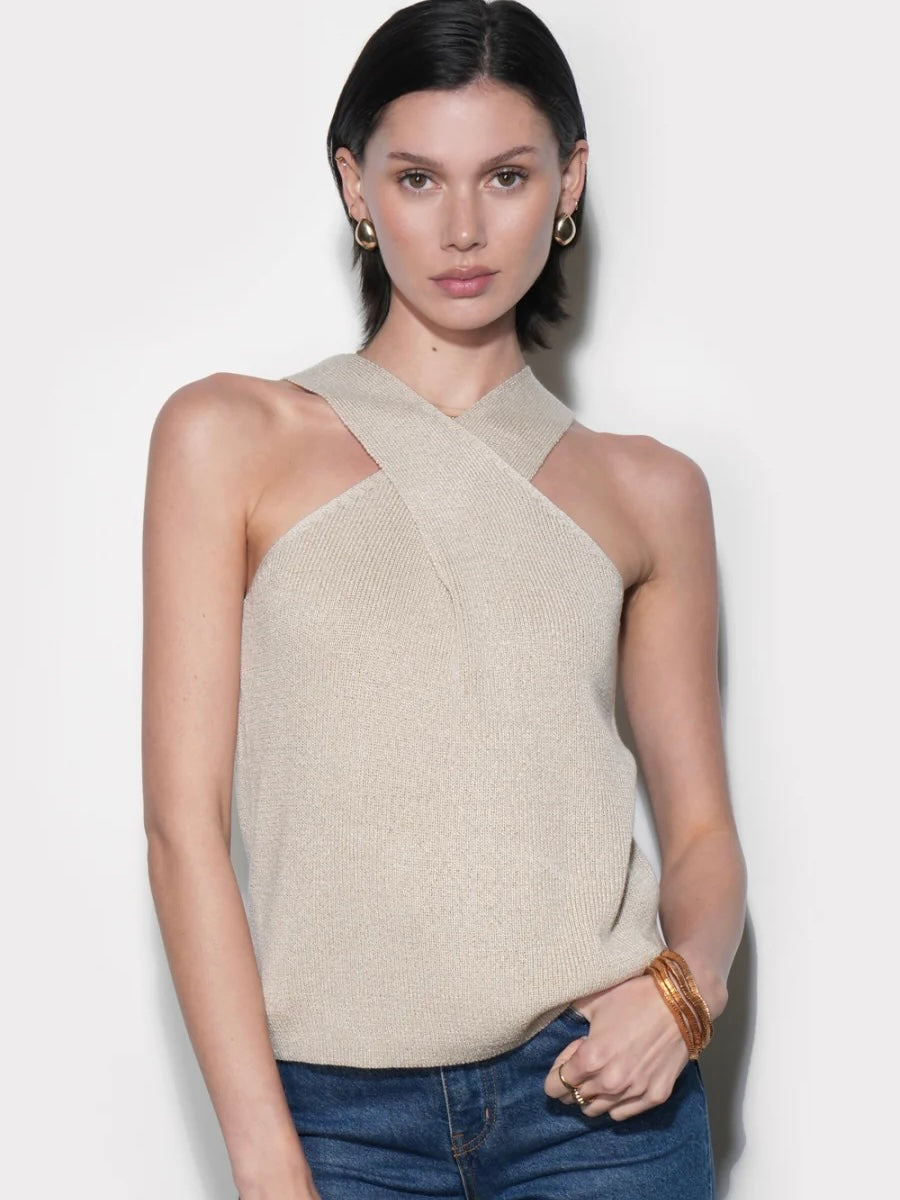 Ingrid Cross Front Halter Knit Top