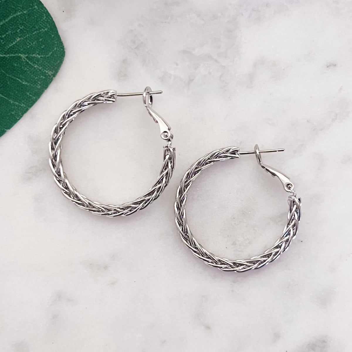 Silver Braided Hoops