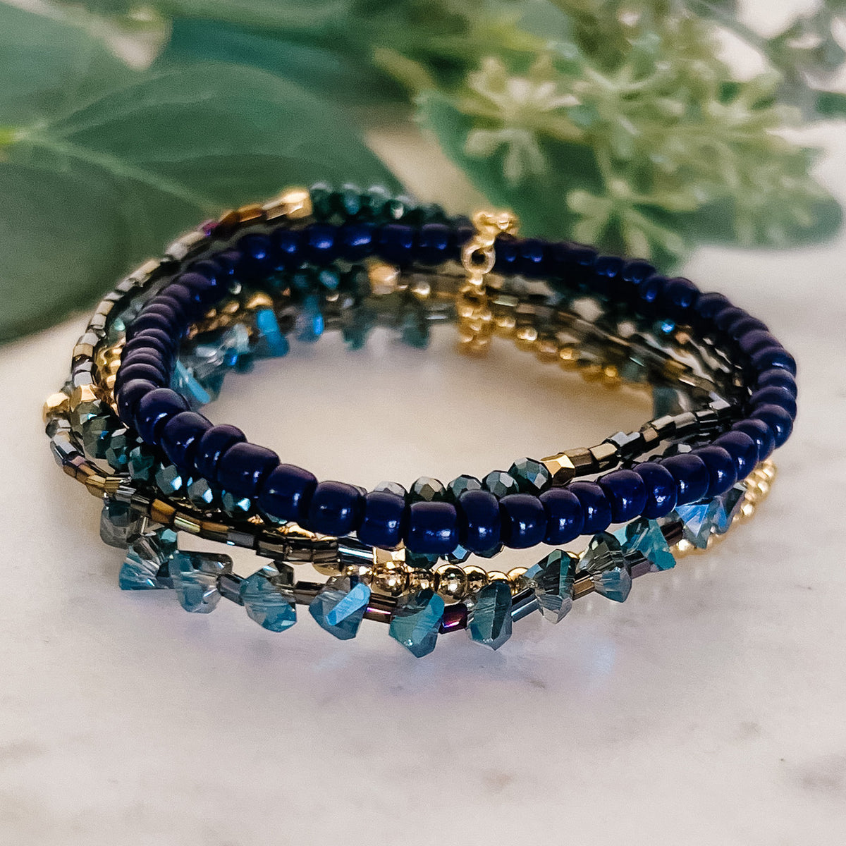 5-Stack Beaded Bracelet Set-Navy