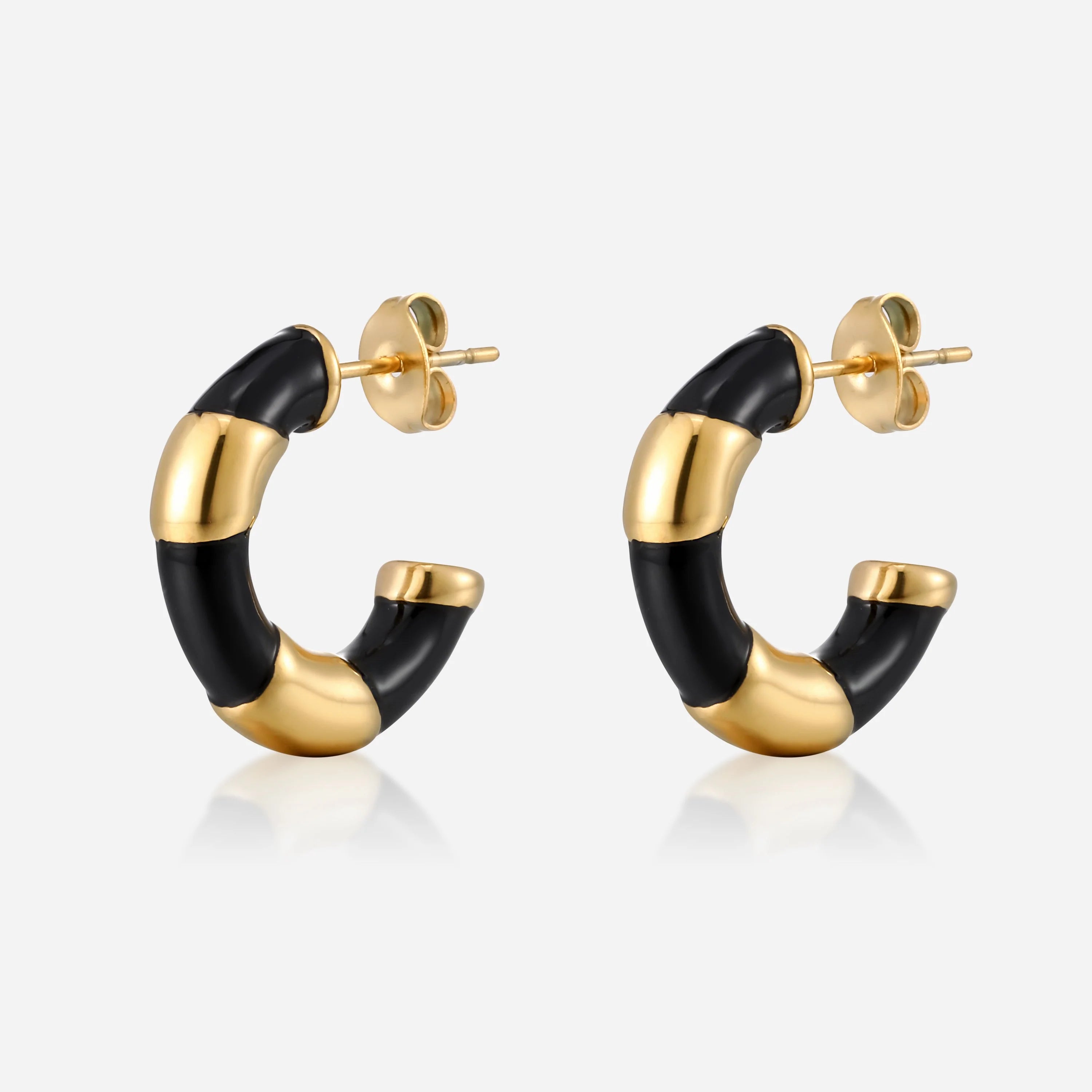 Black Enamel Gold Hoops