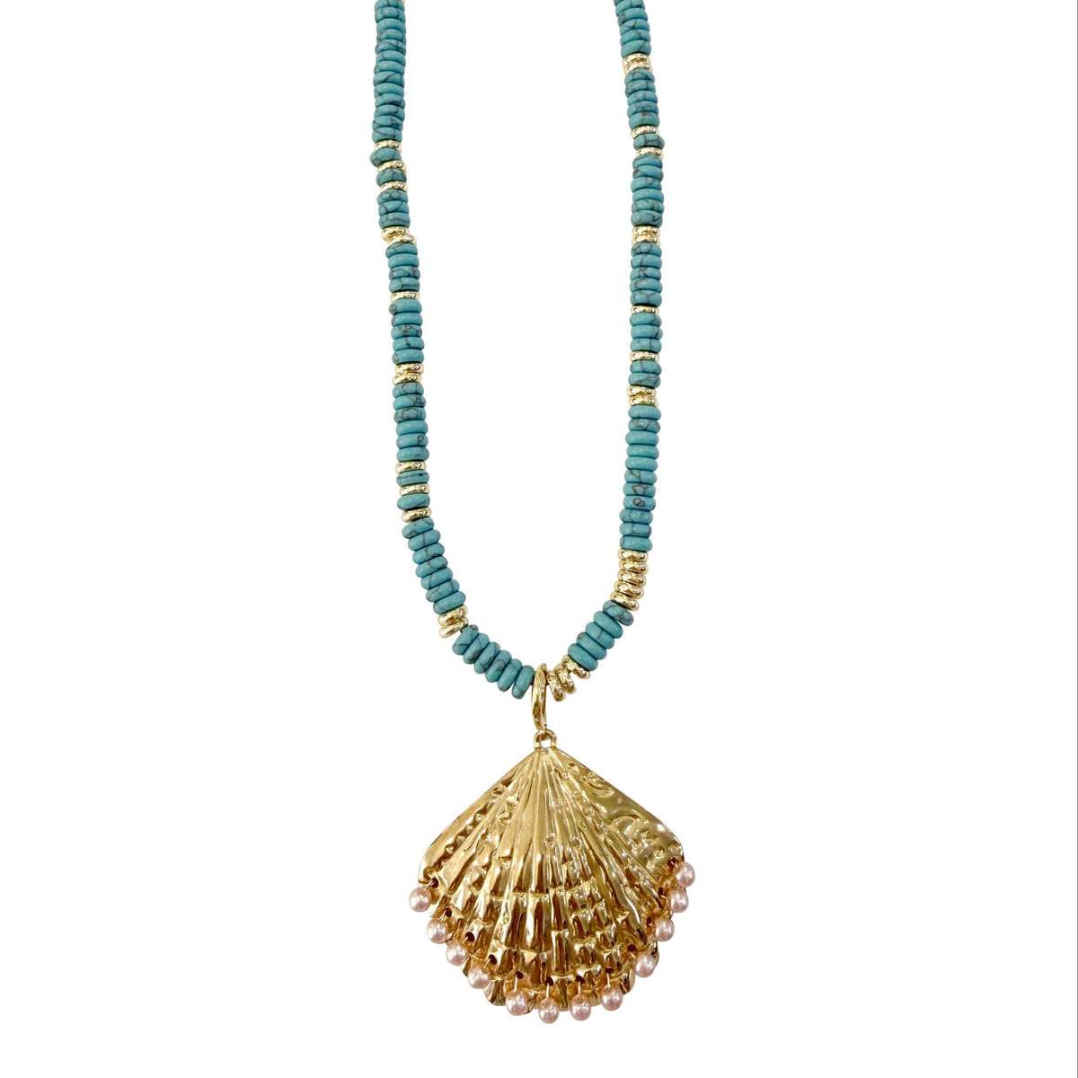 Sunlee Turquoise Beaded Necklace with Shell Pendant