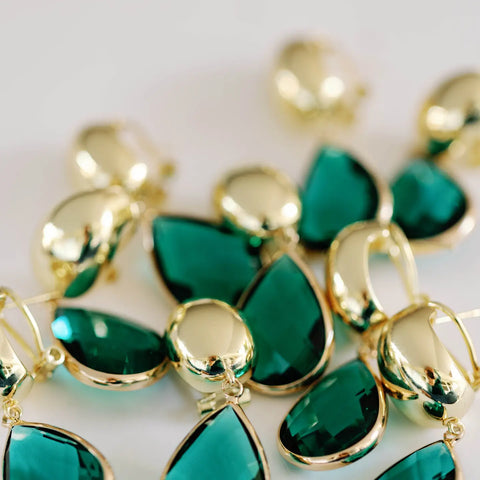 Vintage Chunky Gold and Green Statement Drop Earrings