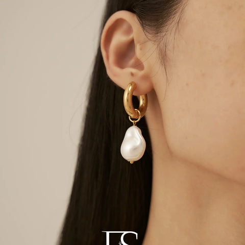 18K Gold Plated Baroque Pearl Hoop Earrings