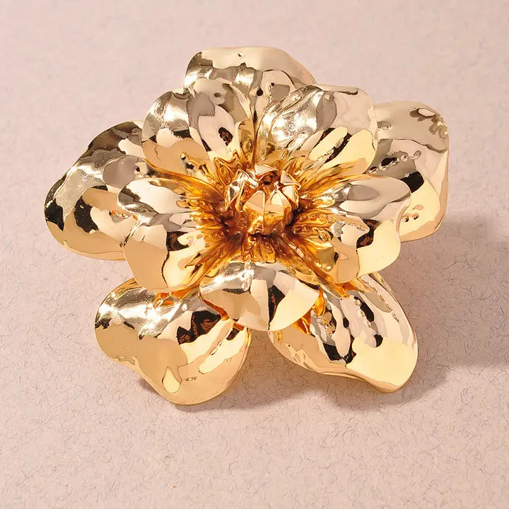 Gold Sculpted Flower Statement Brooch