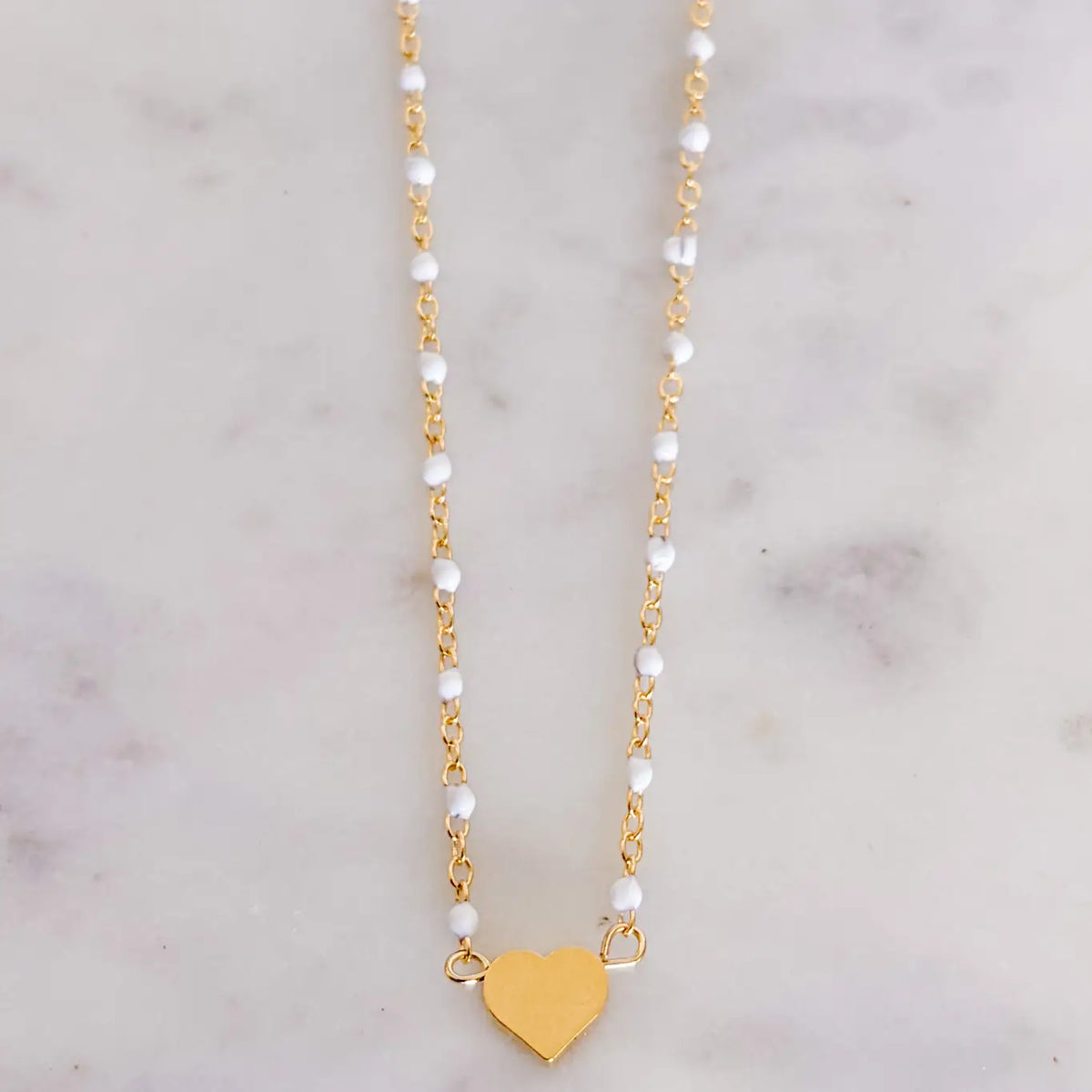 White Chain Necklace with Small Heart Pendant