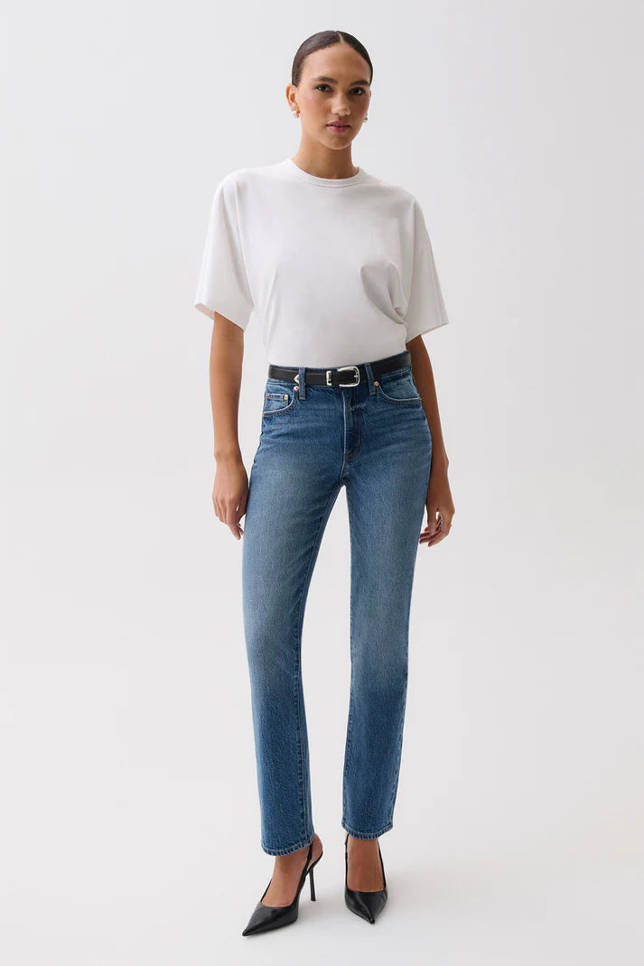 Aleks Mid Rise Straight Long Jean- Sea Salt