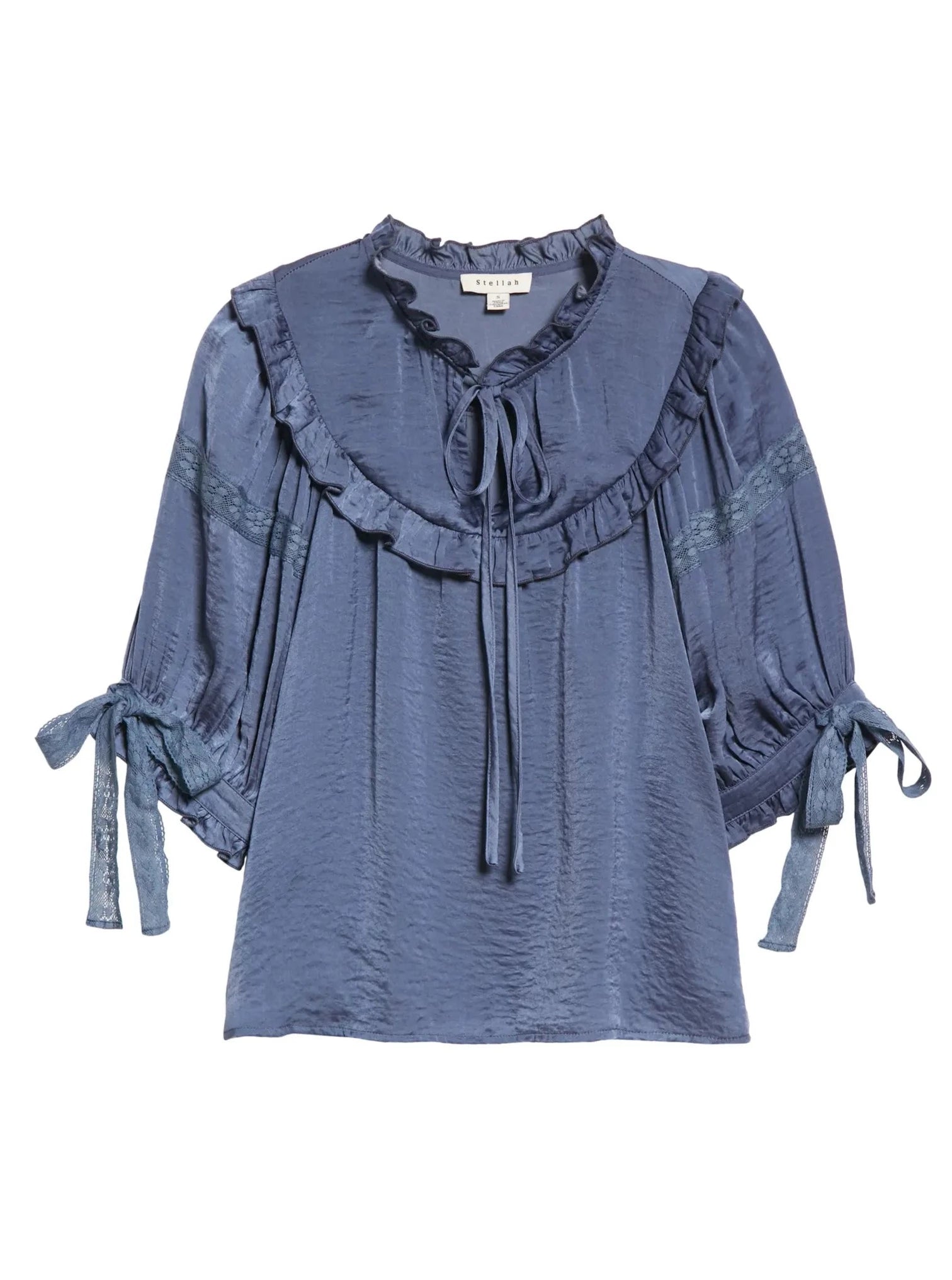 Cressida Ruffle Top (XS) in blue and ivory